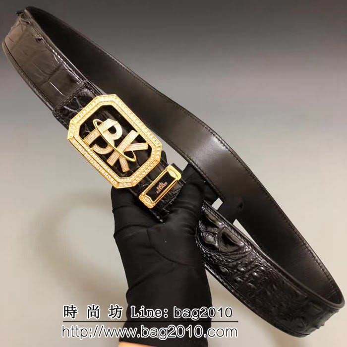 愛馬仕HERMES BK(Birkin)系列 純手工美洲鱷魚無拼接骨皮高端男士皮帶 HHG1802